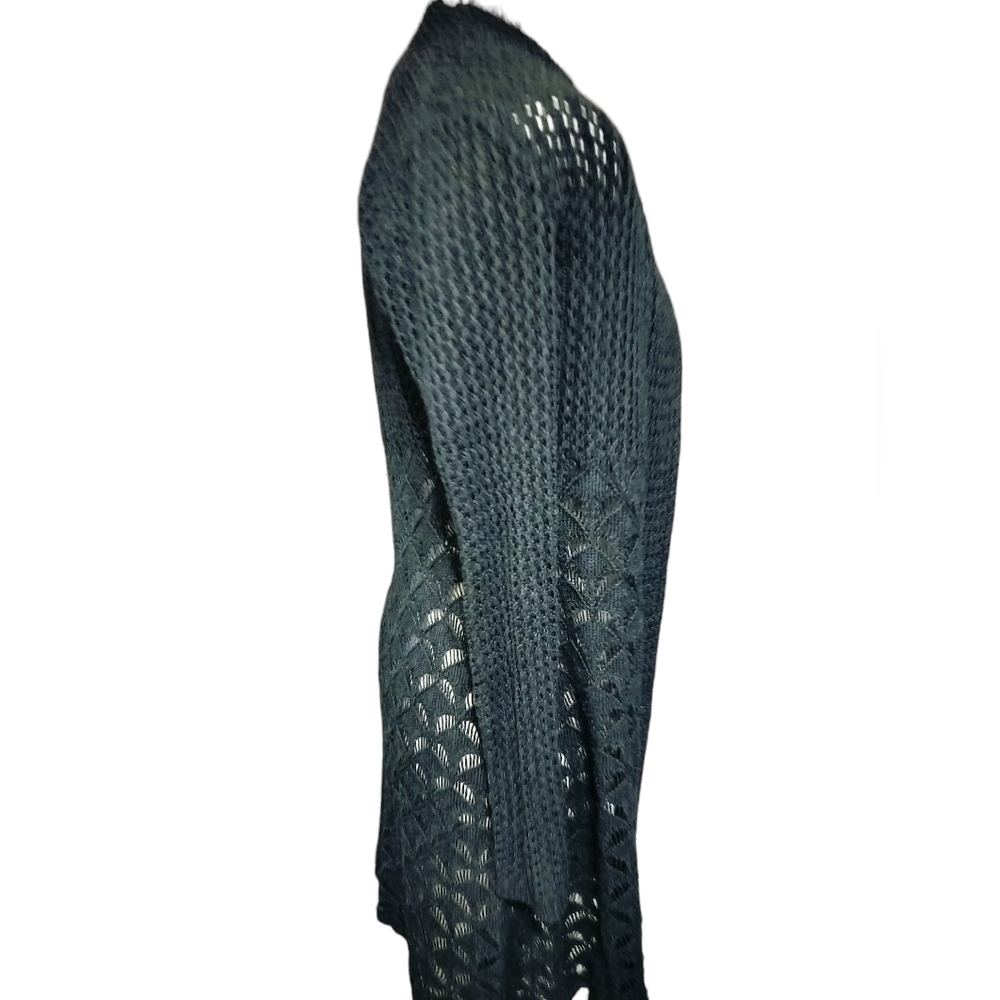 2718) Belldini Black Crocheted Open Front Long Cardigan Size Small - Picture 4 of 10